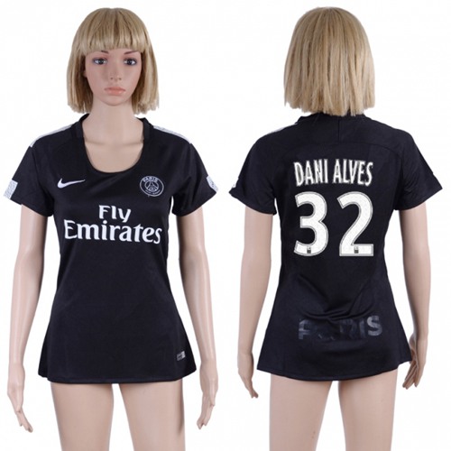 Women's Paris Saint-Germain #32 Dani Alves Sec Away Soccer Club Jersey - Click Image to Close